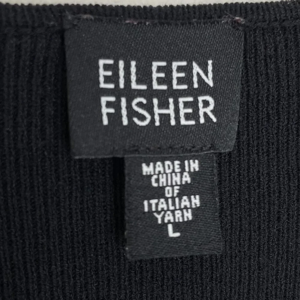 Eileen Fisher Black Ribbed Zip Front Cardigan, L - Picture 6 of 7